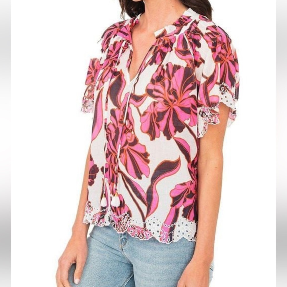 Daniel Rainn for Anthropologie Pop-over Floral Eyelet Top NWT